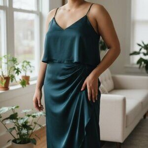 City Chic XL (22) Adjustable spaghetti straps, v-neckline Dress Bluish Green